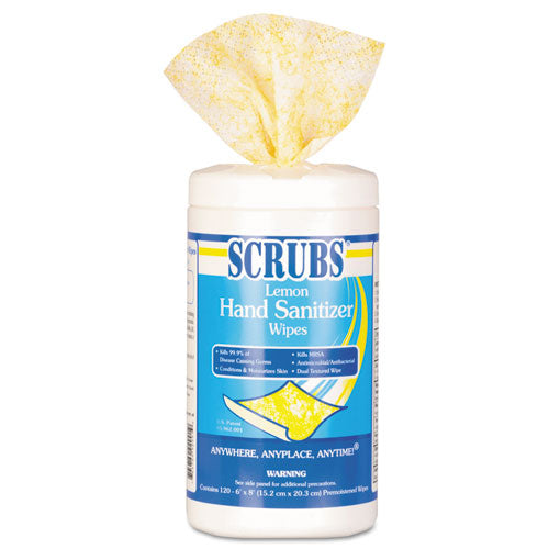 Hand Sanitizer Wipes, 1-Ply, 6 x 8, Lemon Scent, Blue/White, 120 Wipes/Canister-(ITW92991)