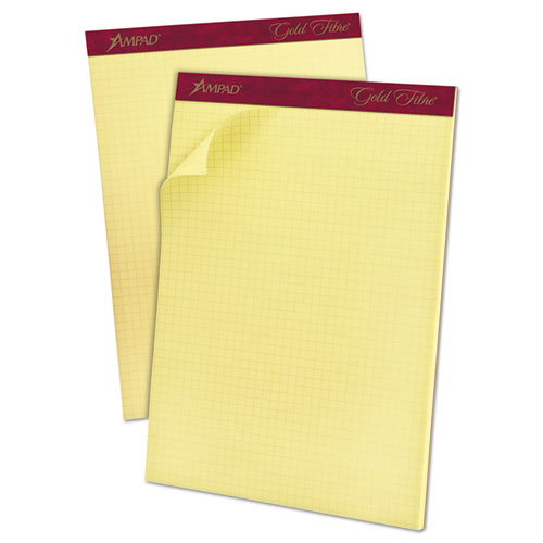 Gold Fibre Canary Quadrille Pads, Stapled with Perforated Sheets, Quadrille Rule (4 sq/in), 50 Canary 8.5 x 11.75 Sheets-(TOP22143)