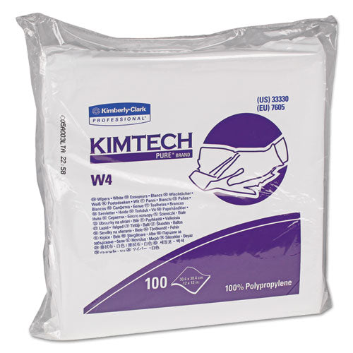 W4 Critical Task Wipers, Flat Double Bag, 12 x 12, Unscented, White, 100/Bag, 5 Bags/Carton-(KCC33330)