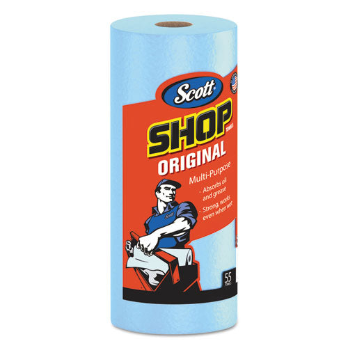 Shop Towels, Standard Roll, 1-Ply, 9.4 x 11, Blue, 55/Roll, 30 Rolls/Carton-(KCC75130)