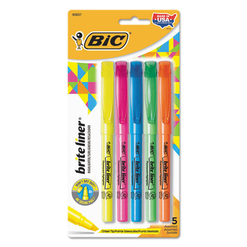 Brite Liner Highlighter, Assorted Ink Colors, Chisel Tip, Assorted Barrel Colors, 5/Set-(BICBLP51WASST)