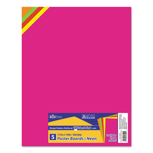 Premium Coated Poster Board, 11 x 14, Assorted Neon Colors, 5/Pack-(GEO23500)