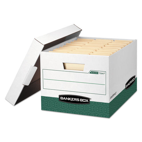 R-KIVE Heavy-Duty Storage Boxes, Letter/Legal Files, 12.75" x 16.5" x 10.38", White/Green, 12/Carton-(FEL07241)