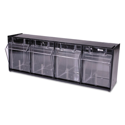 Tilt Bin Interlocking Multi-Bin Storage Organizer, 4 Sections, 23.63" x 6.63" x 8.13", Black/Clear-(DEF20404OP)