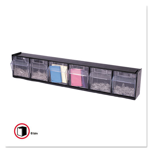 Tilt Bin Interlocking Multi-Bin Storage Organizer, 6 Sections, 23.63" x 3.63" x 4.5", Black/Clear-(DEF20604OP)