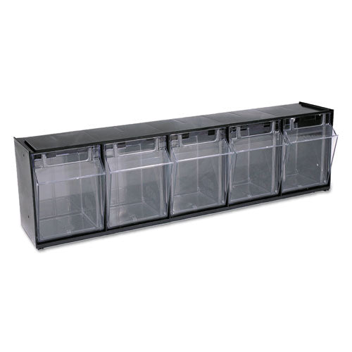 Tilt Bin Interlocking Multi-Bin Storage Organizer, 5 Sections, 23.63" x 5.25" x 6.5", Black/Clear-(DEF20504OP)