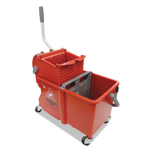 Side-Press Restroom Mop Dual Bucket Combo, 4 gal, Plastic, Red-(UNGCOMSR)