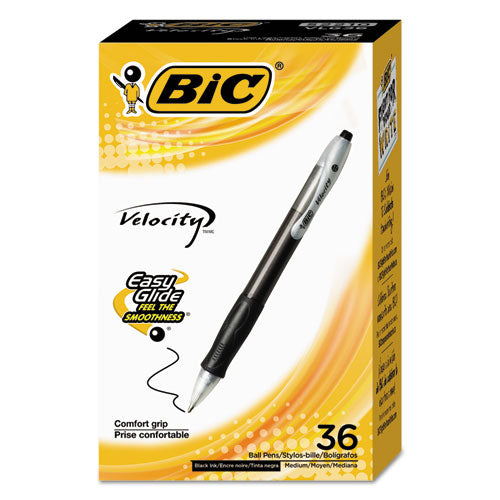 Velocity Easy Glide Ballpoint Pen Value Pack, Retractable, Medium 1 mm, Black Ink, Black Barrel, 36/Pack-(BICVLG361BK)