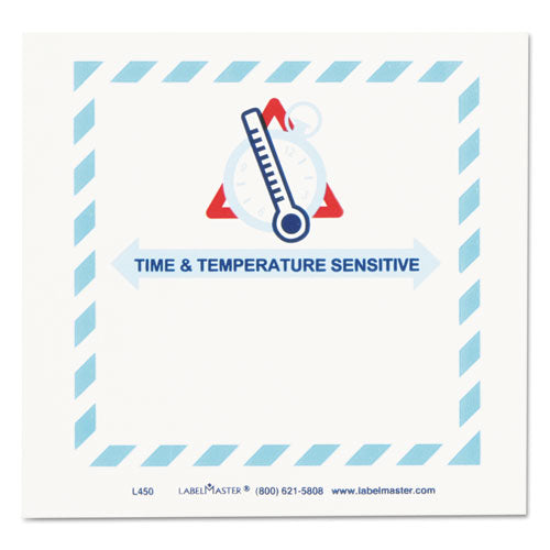 Shipping and Handling Self-Adhesive Labels, TIME and TEMPERATURE SENSITIVE, 5.5 x 5, Blue/Gray/Red/White, 500/Roll-(LMTL450)