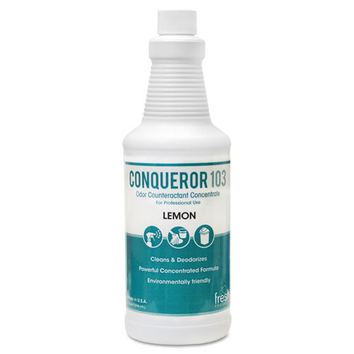 Conqueror 103 Odor Counteractant Concentrate, Lemon, 32 oz Bottle, 12/Carton-(FRS1232WBLECT)