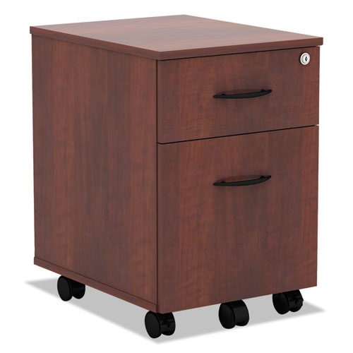 Alera Valencia Series Mobile Pedestal, Left/Right, 2-Drawers: Box/File, Legal/Letter, Medium Cherry, 15.88" x 19.13" x 22.88"-(ALEVABFMC)