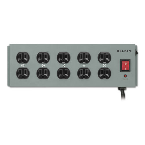 Metal SurgeMaster Surge Protector, 10 AC Outlets, 15 ft Cord, 885 J, Dark Gray-(BLKF9D100015)