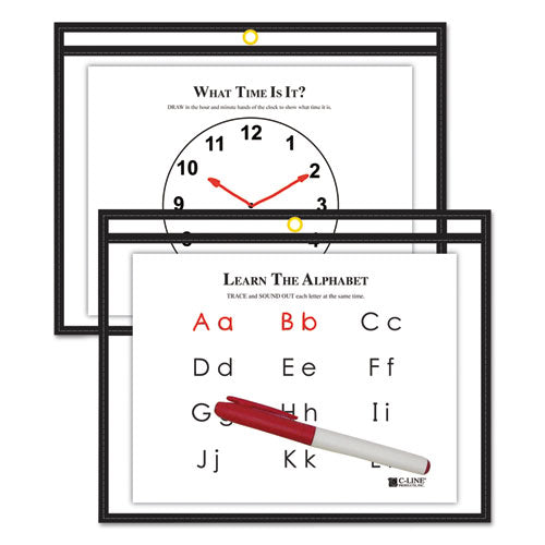 Reusable Dry Erase Pockets, 12 x 9, Black-(CLI40711)