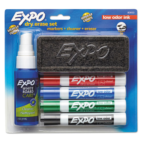 Low-Odor Dry Erase Marker Starter Set, Broad Chisel Tip, Assorted Colors, 4/Set-(SAN80653)