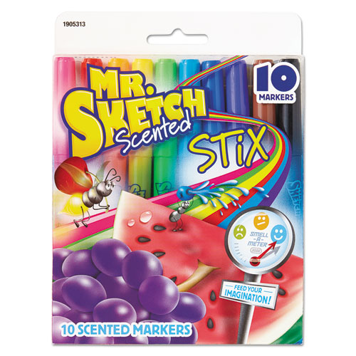 Scented Stix Watercolor Marker Set, Fine Bullet Tip, Assorted Colors, 10/Set-(SAN1905313)