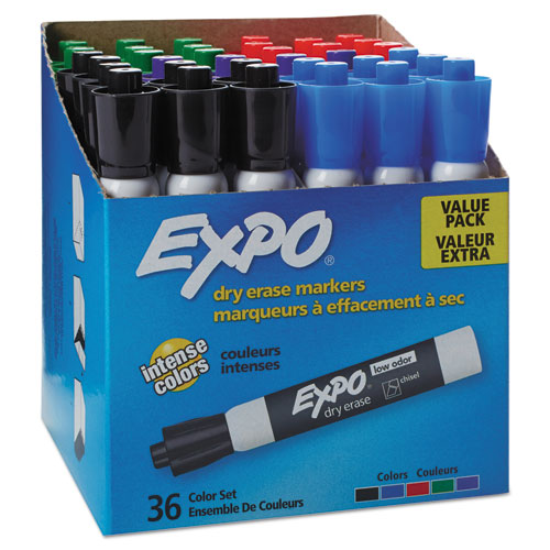 Low-Odor Dry-Erase Marker Value Pack, Broad Chisel Tip, Assorted Colors, 36/Box-(SAN1921061)