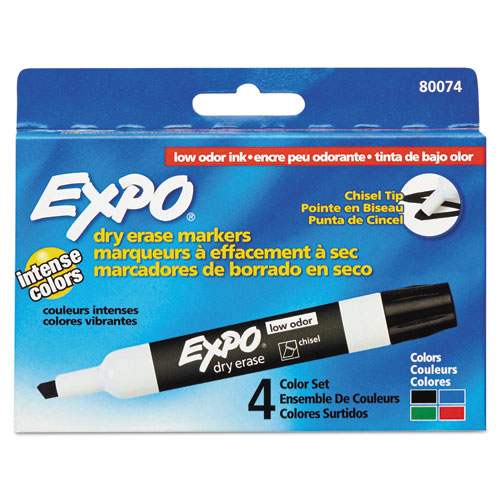 Low-Odor Dry-Erase Marker, Broad Chisel Tip, Assorted Standard Colors, 4/Set-(SAN80074)