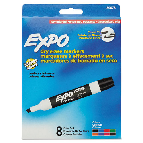 Low-Odor Dry-Erase Marker, Broad Chisel Tip, Assorted Colors, 8/Set-(SAN80078)