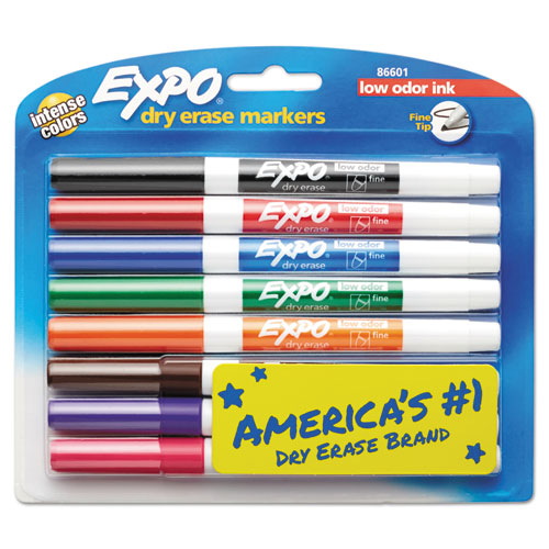 Low-Odor Dry-Erase Marker, Fine Bullet Tip, Assorted Colors, 8/Set-(SAN86601)