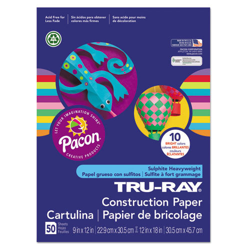 Tru-Ray Construction Paper, 76 lb Text Weight, 9 x 12, Assorted Bright Colors, 50/Pack-(PAC102940)