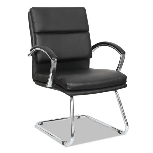 Alera Neratoli Slim Profile Stain-Resistant Faux Leather Guest Chair, 23.81" x 27.16" x 36.61", Black Seat/Back, Chrome Base-(ALENR4319)