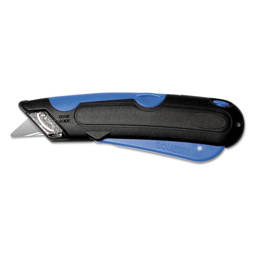 Easycut Self-Retracting Cutter with Safety-Tip Blade, Holster and Lanyard, 6" Plastic Handle, Black/Blue-(COS091524)