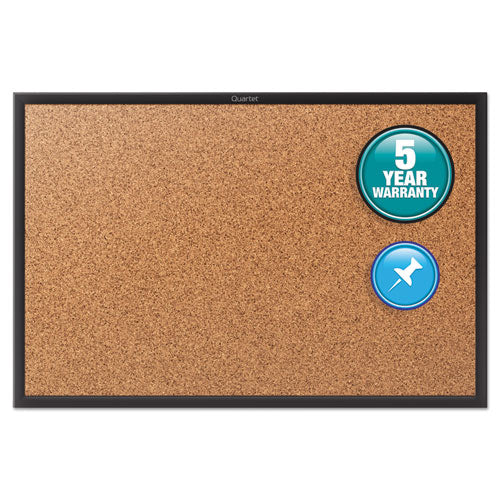 Classic Series Cork Bulletin Board, 24 x 18, Natural Surface, Black Aluminum Frame-(QRT2301B)