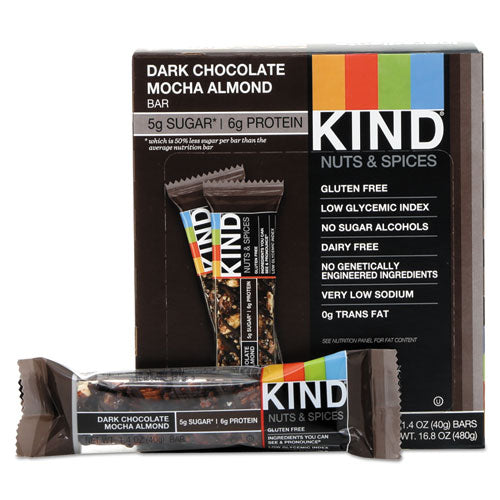 Nuts and Spices Bar, Dark Chocolate Mocha Almond, 1.4 oz Bar, 12/Box-(KND18554)