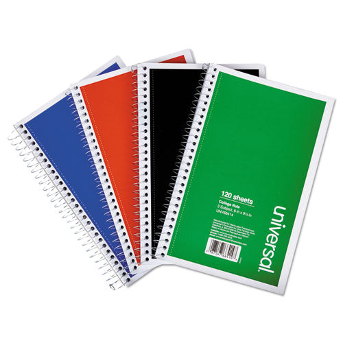 Wirebound Notebook, 3-Subject, Medium/College Rule, Assorted Cover Colors, (120) 9.5 x 6 Sheets, 4/Pack-(UNV66414)