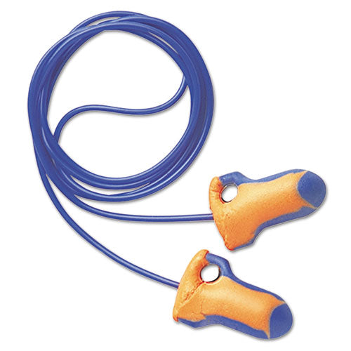 LT-30 Laser Trak Single-Use Earplugs, Corded, 32NRR, Orange/Blue, 100 Pairs-(HOWLT30)