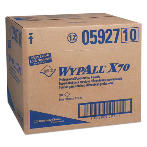 X70 Foodservice Towels, 1/4 Fold, 12.5 x 23.5, Unscented, Blue, 300/Carton-(KCC05927)
