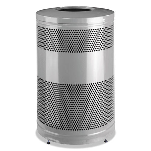 Classics Open Top Waste Receptacle, 51 gal, Steel, Stardust Silver Metallic w/Black Lid-(RCPS55ETSMPLBK)