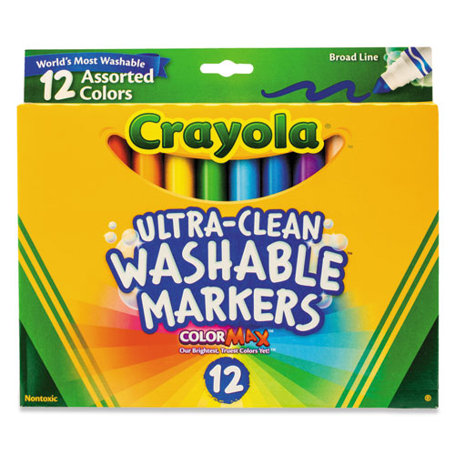 Ultra-Clean Washable Markers, Broad Bullet Tip, Assorted Colors, Dozen-(CYO587812)