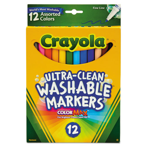 Ultra-Clean Washable Markers, Fine Bullet Tip, Assorted Colors, Dozen-(CYO587813)