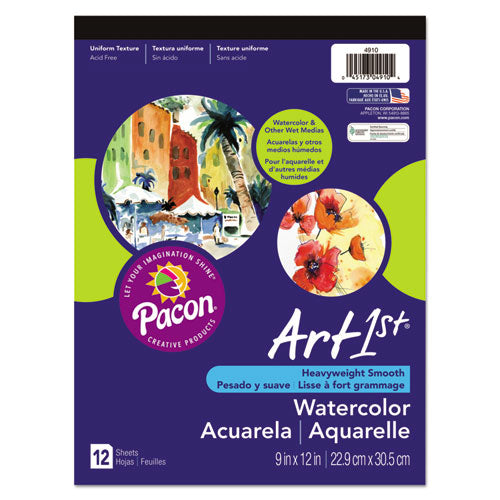 Artist Watercolor Paper Pad, Unruled, Yellow Cover, 12 White 9 x 12 Sheets-(PAC4910)