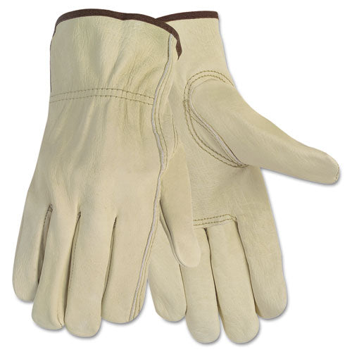 Economy Leather Driver Gloves, Medium, Beige, Pair-(CRW3215M)