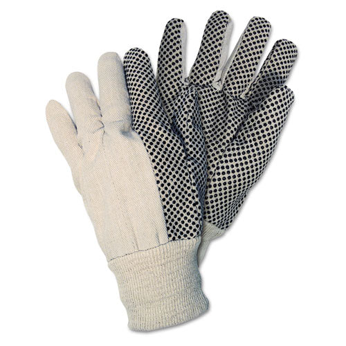 Dotted Canvas Gloves, One Size, White, 12 Pairs-(CRW8808)