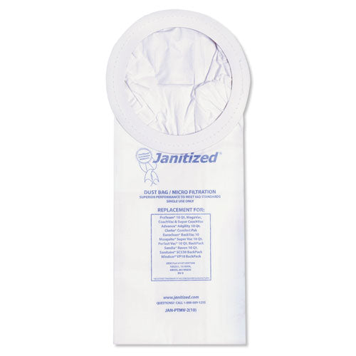 Vacuum Filter Bags Designed to Fit ProTeam 10 qt Super Coach/MegaVac, 100/Carton-(APCJANPTMV2)