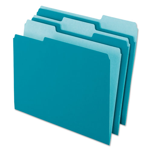 Interior File Folders, 1/3-Cut Tabs: Assorted, Letter Size, Teal, 100/Box-(PFX421013TEA)