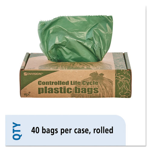 Controlled Life-Cycle Plastic Trash Bags, 33 gal, 1.1 mil, 33" x 40", Green, 40/Box-(STOG3340E11)