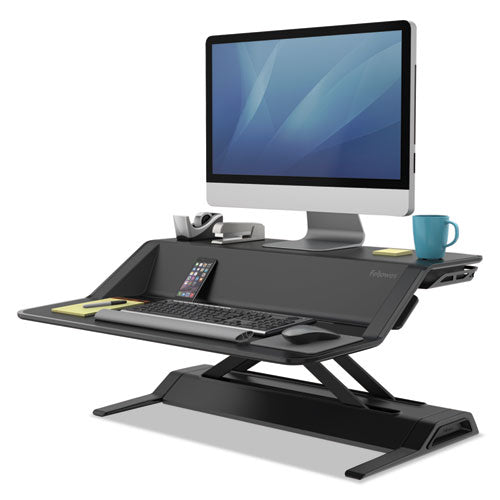 Lotus Sit-Stands Workstation, 32.75" x 24.25" x 5.5" to 22.5", Black-(FEL0007901)