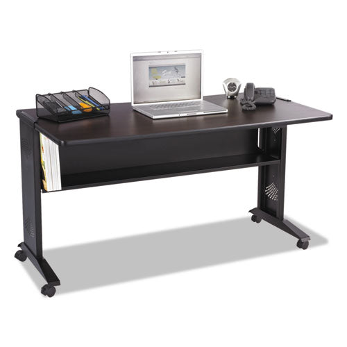 Mobile Computer Desk with Reversible Top, 53.5" x 28" x 30", Mahogany/Medium Oak/Black-(SAF1933)