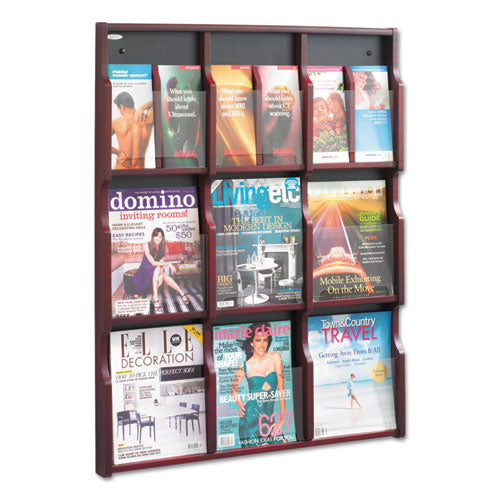 Expose Adjustable Magazine/Pamphlet 9 Pocket Display, 29.75w x 2.5d x 38.25h, Mahogany-(SAF5702MH)