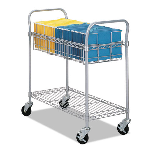 Dual-Purpose Wire Mail and Filing Cart, Metal, 1 Shelf, 1 Bin, 39" x 18.75" x 38.5", Metallic Gray-(SAF5236GR)