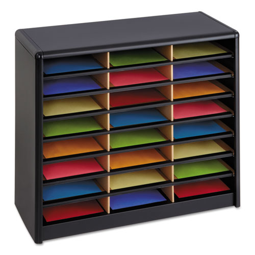Steel/Fiberboard Literature Sorter, 24 Compartments, 32.25 x 13.5 x 25.75, Black-(SAF7111BL)