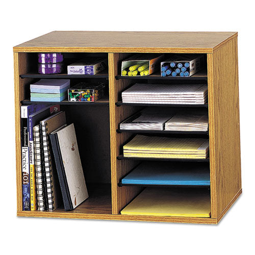 Wood/Fiberboard Literature Sorter, 12 Compartments, 19.63 x 11.88 x 16.13, Oak-(SAF9420MO)