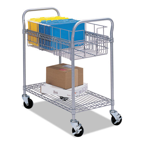 Dual-Purpose Wire Mail and Filing Cart, Metal, 1 Shelf, 1 Bin, 26.75" x 18.75" x 38.5", Metallic Gray-(SAF5235GR)