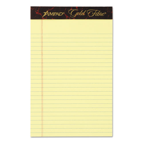 Gold Fibre Quality Writing Pads, Medium/College Rule, 50 Canary-Yellow 5 x 8 Sheets, Dozen-(TOP20004)