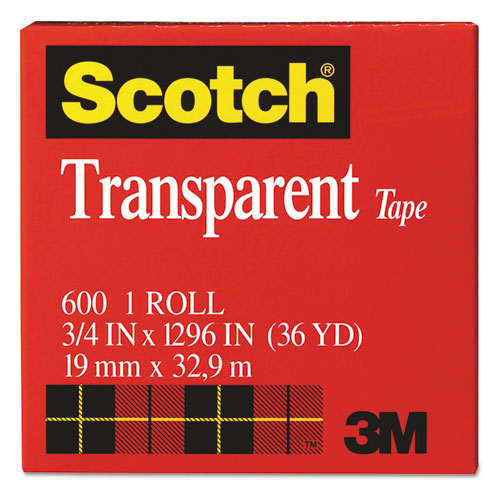 Transparent Tape, 1" Core, 0.75" x 36 yds, Transparent-(MMM600341296)