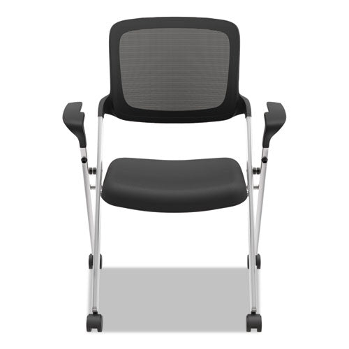 VL314 Mesh Back Nesting Chair, Supports Up to 250 lb, 19" Seat Height, Black Seat, Black Back, Silver Base-(BSXVL314SLVR)